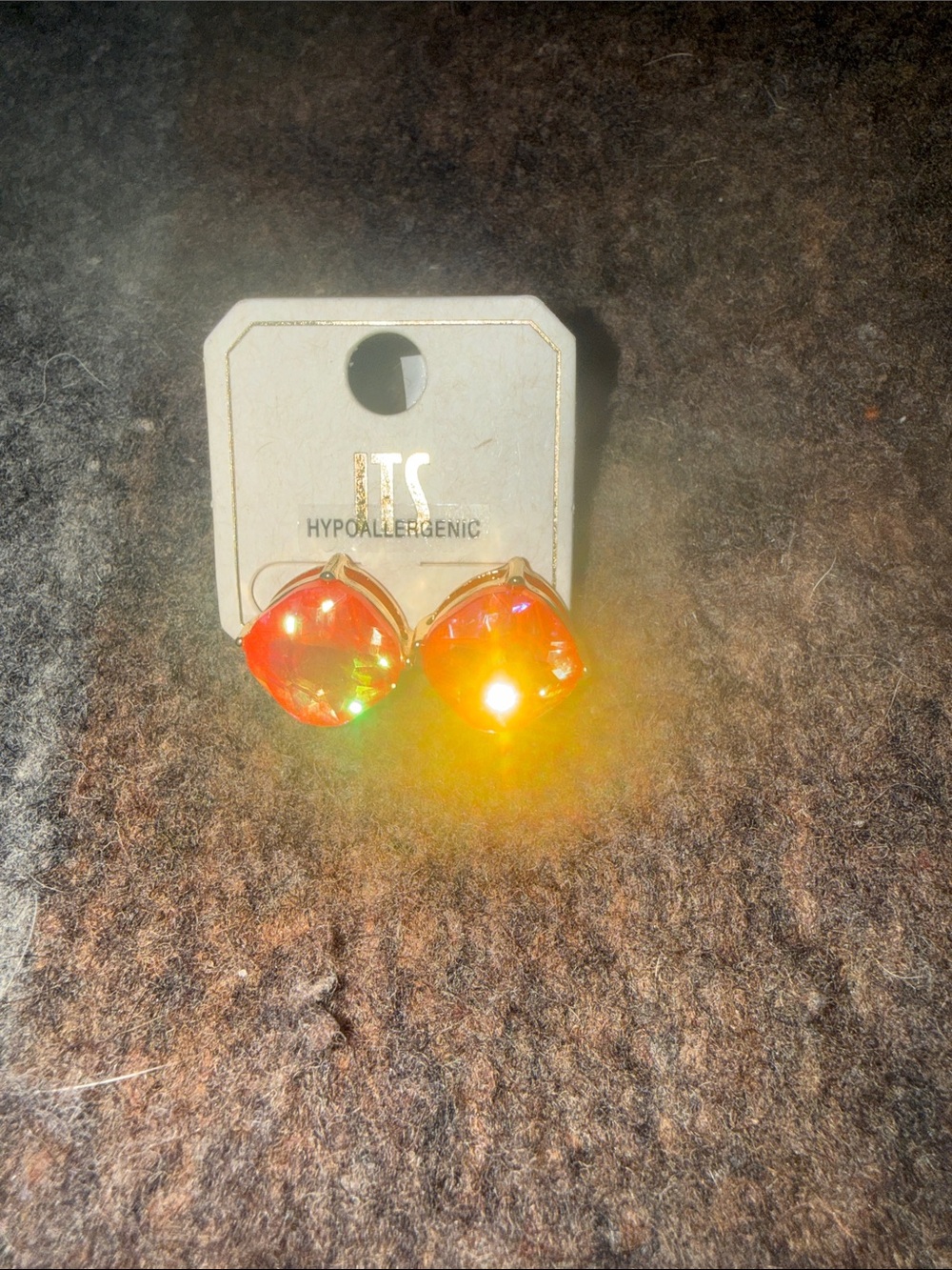 Iridescent Orange Crystal Stud Earrings - Hypoallergenic